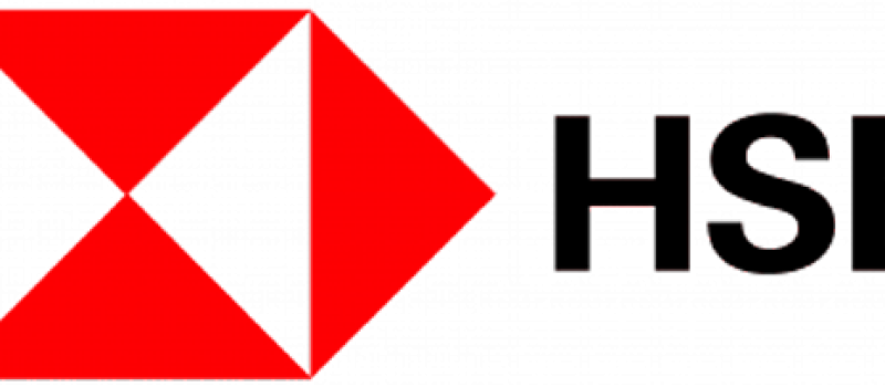 HSBC logo featuring a red hexagonal symbol with two triangles pointing inward, alongside the letters "HSBC" in bold black type.