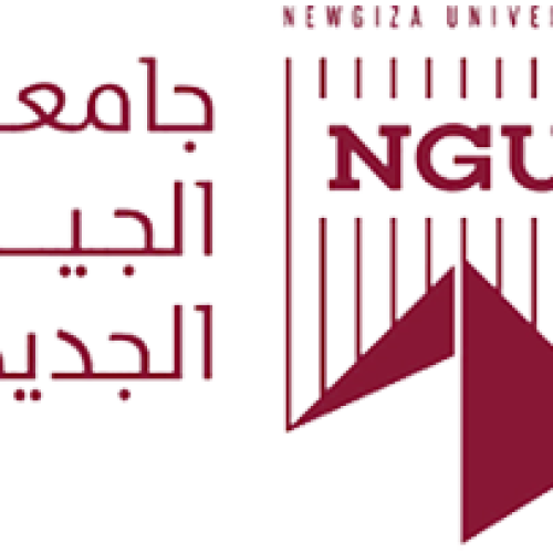 Logo of New Generation University (NGU) featuring Arabic text beside a stylized maroon pyramid shape.